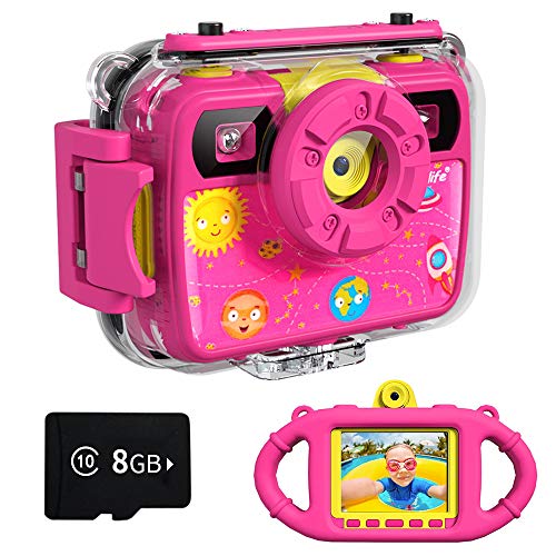 Ourlife Kids Camera, Selfie Waterproof Action Child Cameras,1080P 8MP 2.4 Inch Large Screen with 8GB TF Card for Children Toddler of Age 3,4,5,6+, Silicone Handle, Fill Light, 2019 Upgraded