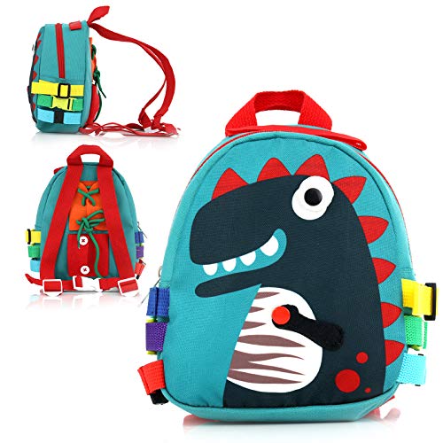Busy Board - Toddler Backpack Montessori Education Toys for Kids Fine Motor Skills and Learn Basic Skill, Dinosaur Sensory Activities Bag & Travel Toy with Zippers, Buttons, Buckles
