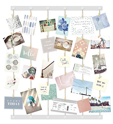 Umbra Hangit Display-DIY Frames Collage Set Includes Picture Wire Twine Cords, Wall Mounts and Clothespin Clips for Hanging Photos, Prints and Artwork, 32 x 40, White