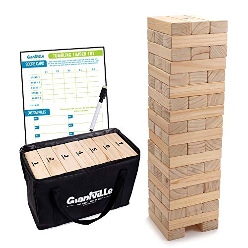Includes Rules and Carry Bag-54 Medium Blocks Large Jenge Stacker Tumble Tower Game Wooden Stacking Games Lawn Outdoor Games for Adults and Family 