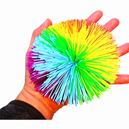 EDUCATION THROUGH PLAY 4.5Inch Large Rainbow Stringy Ball Silicone Bouncing Fluffy Jugging Ball,Monkey Stress Ball (1 Piece Large, Rainbow)