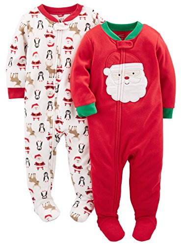 Simple Joys by Carter's Baby Toddler 2-Pack Holiday Loose Fit Flame Resistant Fleece Footed Pajamas, Ivory Santa/Red Santa, 5T