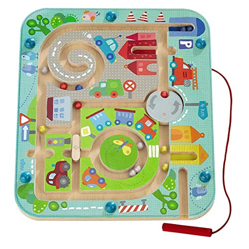 HABA Town Maze Magnetic Game Developmental STEM Activity Encourages Fine Motor Skills & Color Recognition with Roundabout, Roadblock and Fun City Theme