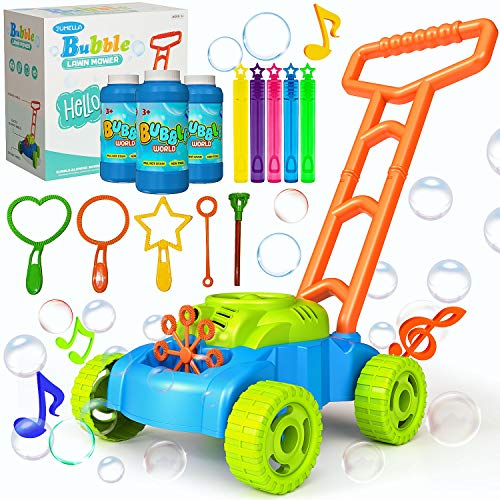 JUMELLA Lawn Mower Bubble Machine for Kids - Automatic Bubble Mower with Music, Baby Activity Walker for Outdoor, Push Toys for Toddler, Christmas Birthday Gifts for Preschool Boys Girls 2-6 Years Old