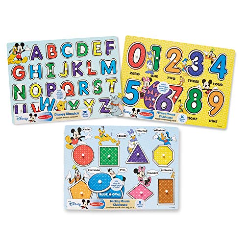 Melissa & Doug Disney Peg Puzzle Bundle-Alphabet, Numbers, Shapes & Colors