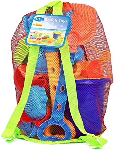 Click N' Play Beach Toys for Kids 3-10, 18 Piece Sand Toys, Including Sand Bucket with Sifter, Watering Can, Rake, 4 Hand Tools, 10 Sand Molds, Easy to Carry Lightweight Backpack Bag