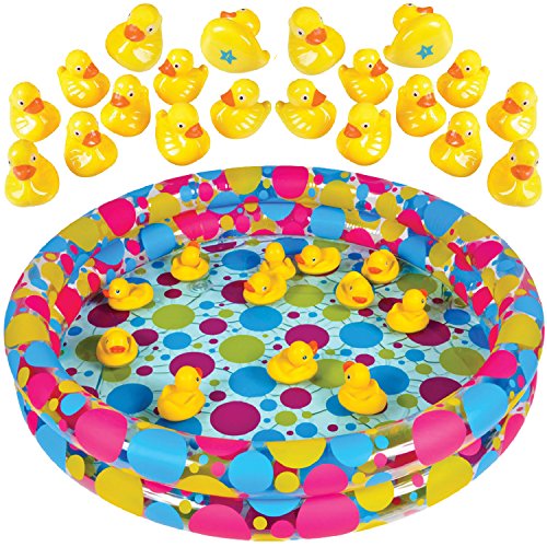 Duck Pond Matching Game by GAMIE - Includes 20 Ducks with Numbers and Shapes and 3' x 6" Inflatable Pool - Memory Game - Water Outdoor Game for Children, Preschoolers, Birthday Party, Carnival