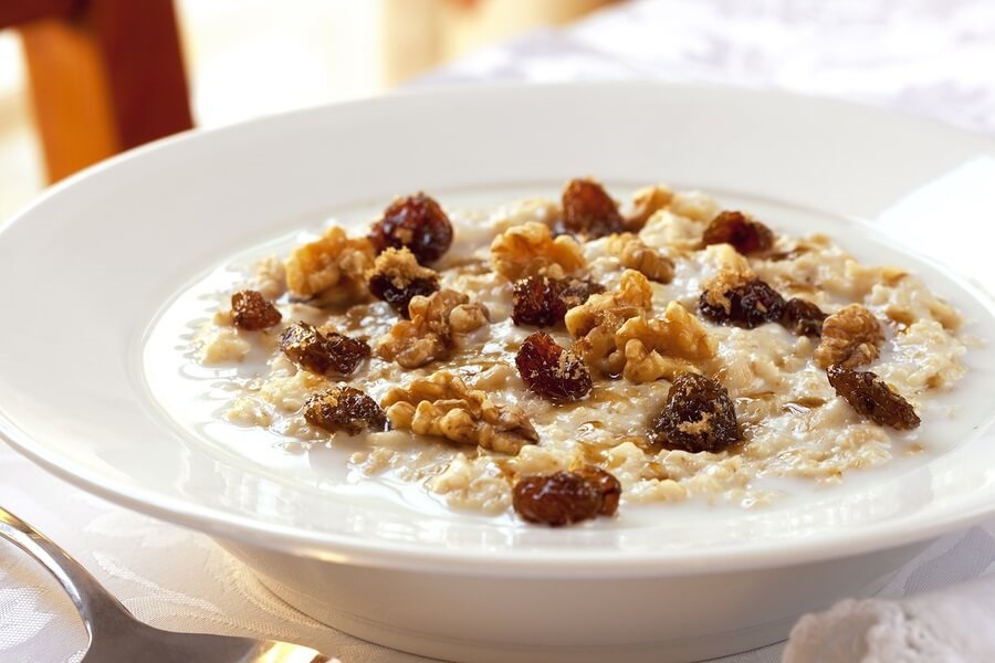 Bowl of Oatmeal with Nuts and Fruit