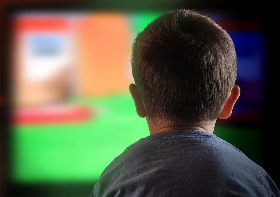 Outline of child sitting close to television