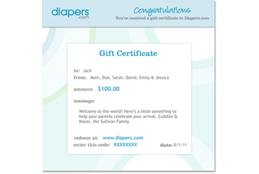 baby gifts for twins, diapers gift card