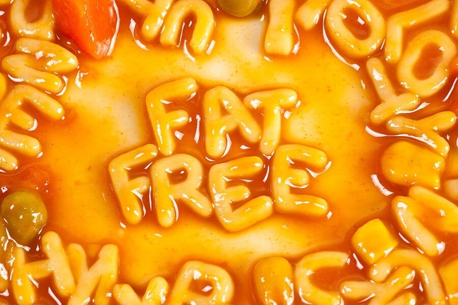 Fat free spelled out in spaghetti