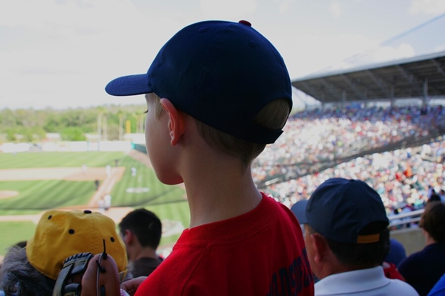 Young boy watching watching live baseball game