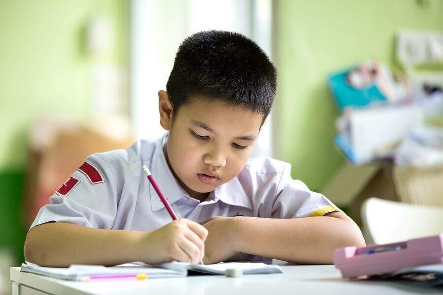 Young Asian boy doing homework