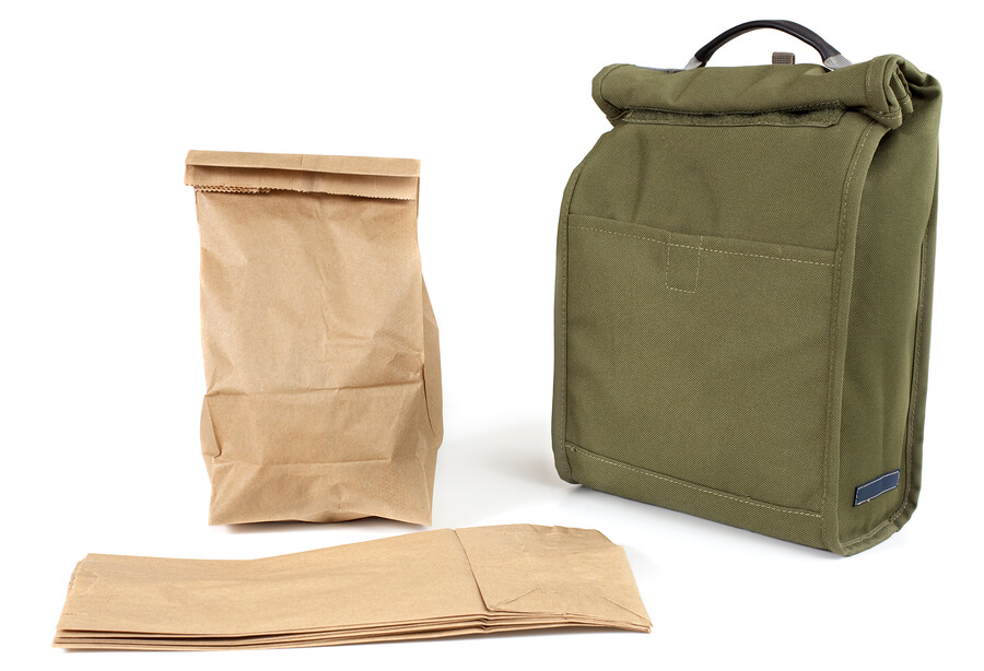 Green school lunch ideas, brown bag lunch vs reusable bag