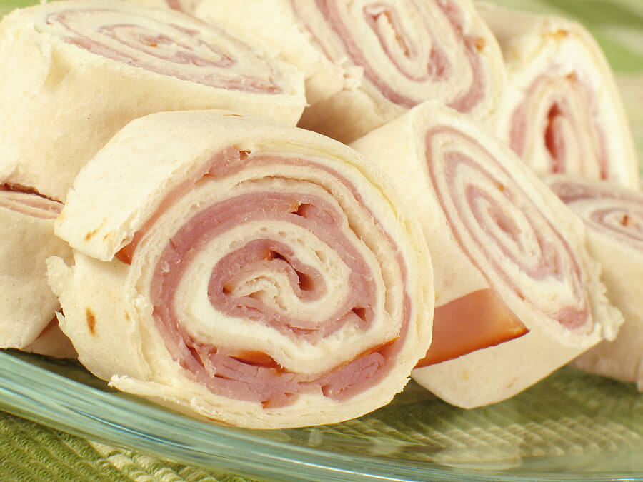 Nut-free lunch ideas, ham and cheese pinwheel sandwich wrap
