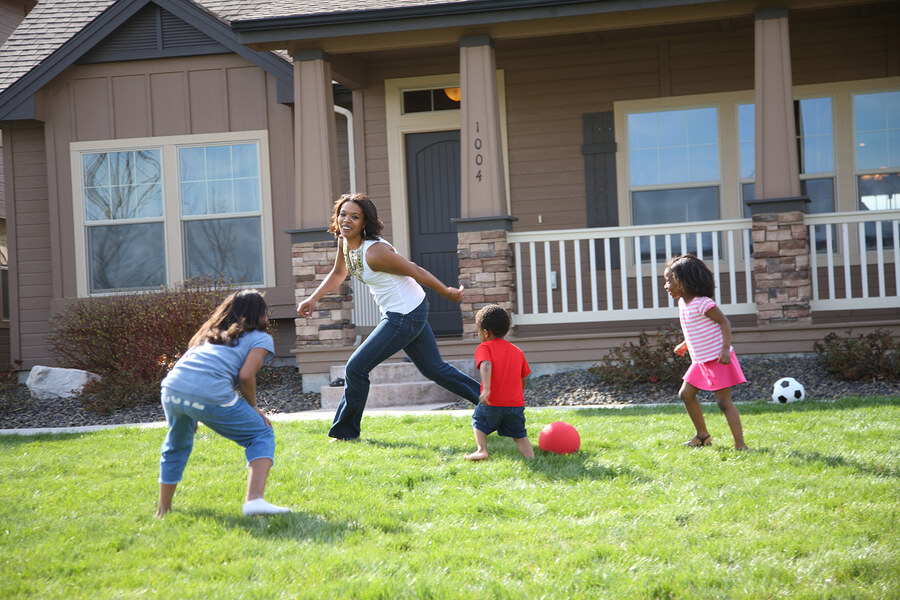 family playing outdoor game