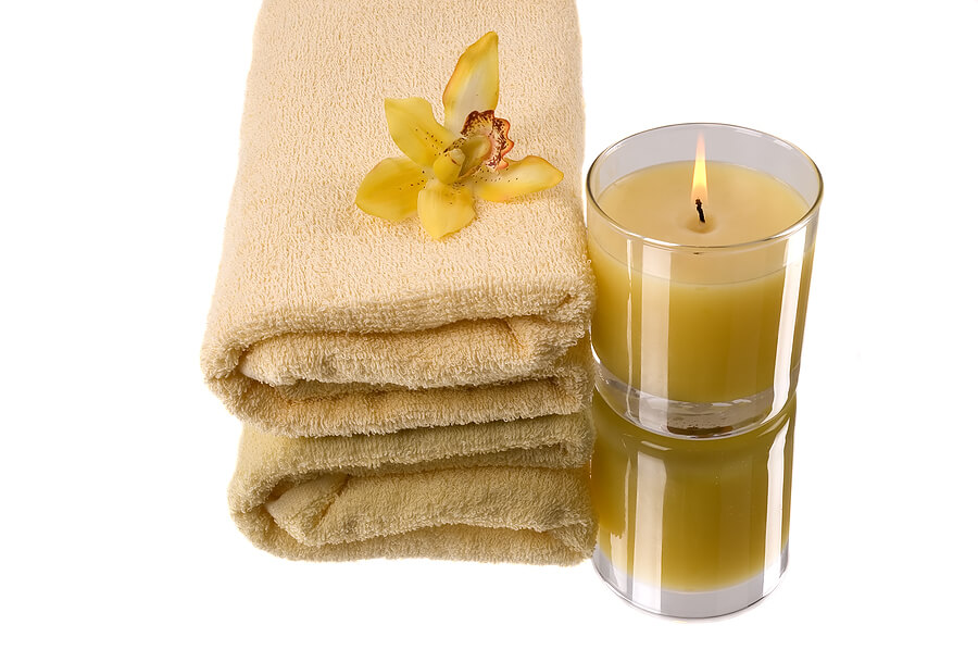 Mothers Day gift, spa candle and bath towel