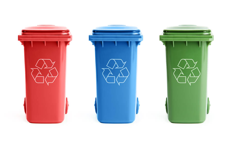 Green school lunch ideas, three recycling bins