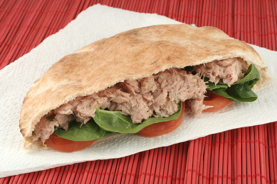 Nut-free lunch ideas, tunafish in pita bread as nut-free lunch