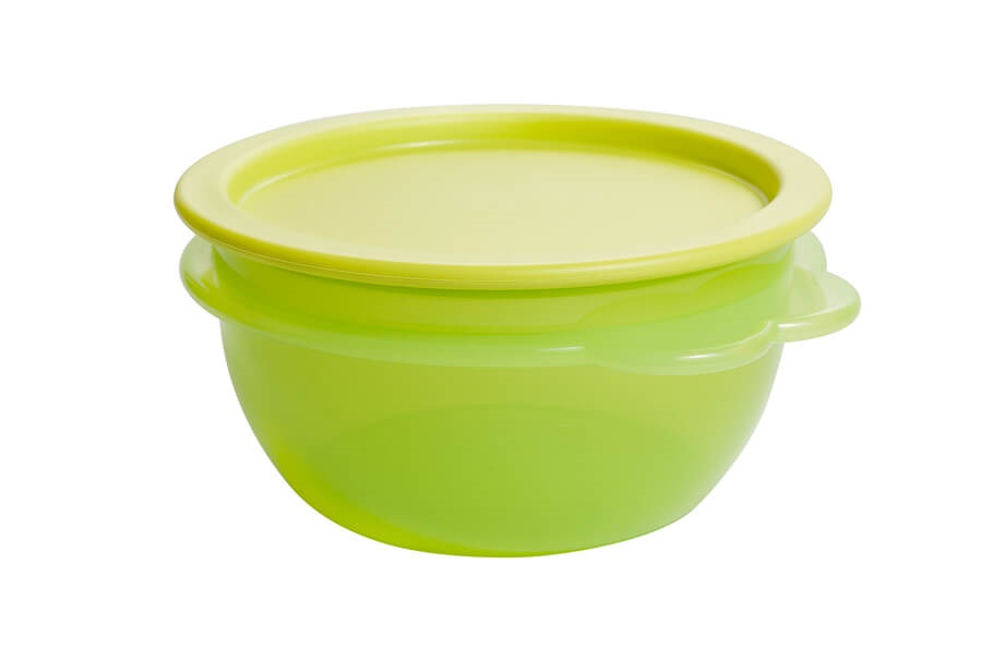 Fundraising ideas, green plastic Tupperware storage bowl