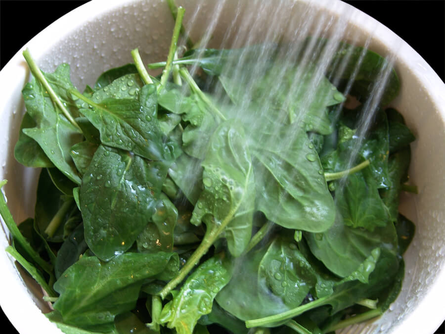 washing spinach, vegetables