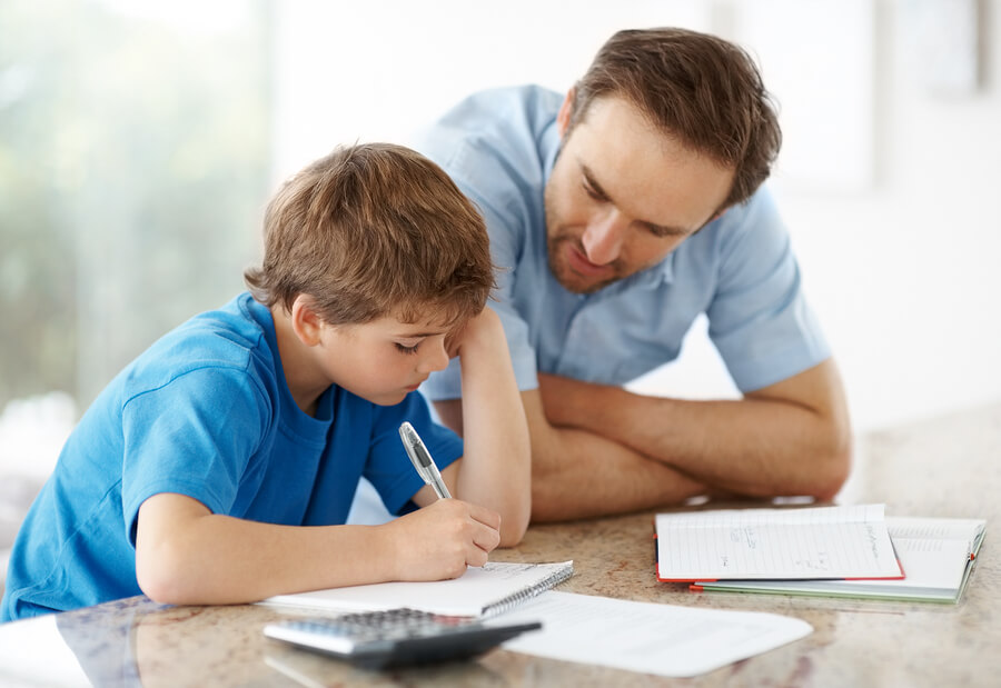 Homework help, father helping son