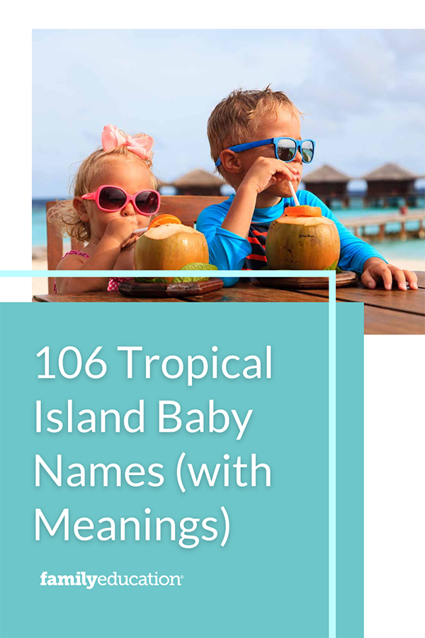 pinterest graphic of tropical island baby names