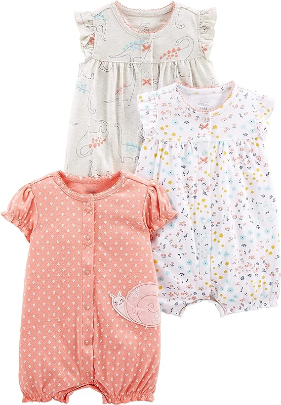 These adorable rompers with short ruffle sleeves work as a take-home outfit for the hospital and every day where once your little girl is home. Each set is a three-pack in corresponding colors and patterns.