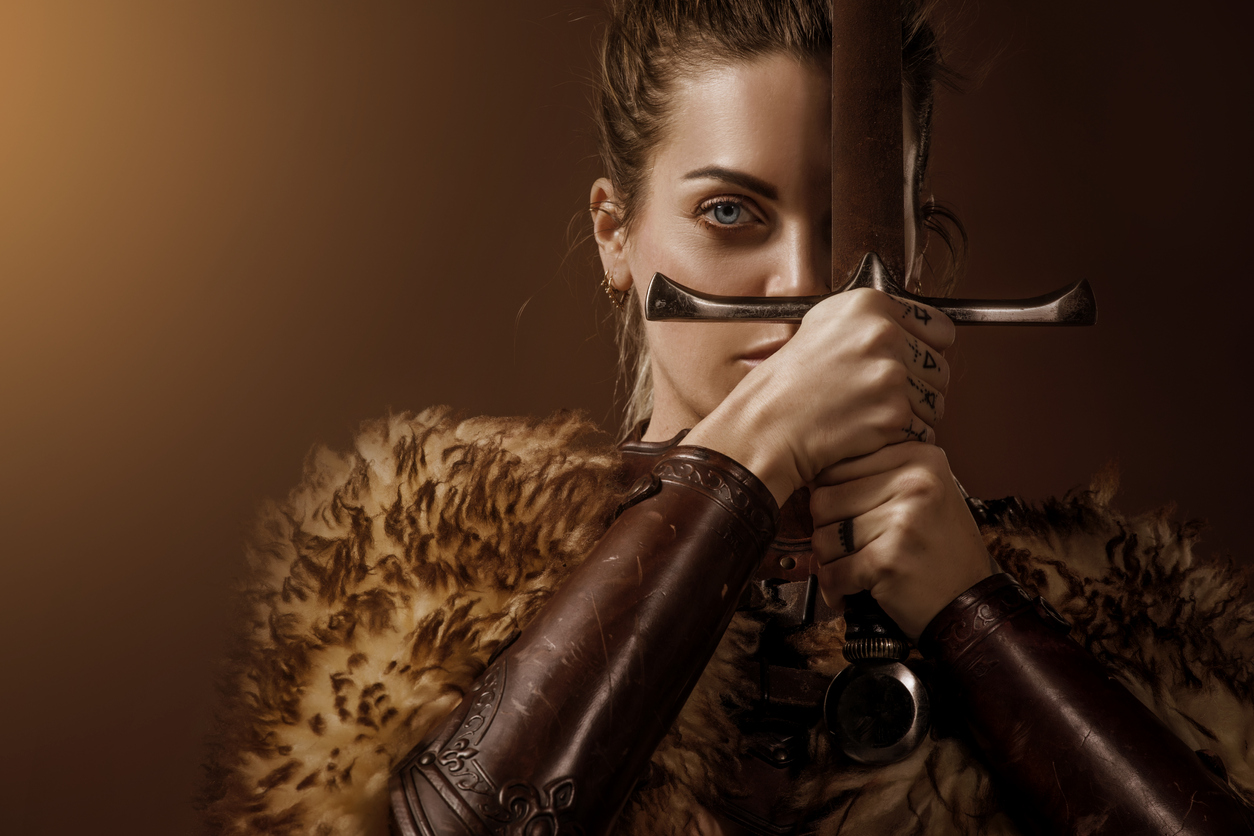 Beautiful Blonde Sword wielding viking warrior female