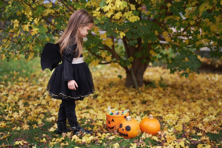 Gothic young girl celebrates halloween in all black; gothic baby girl name ideas 