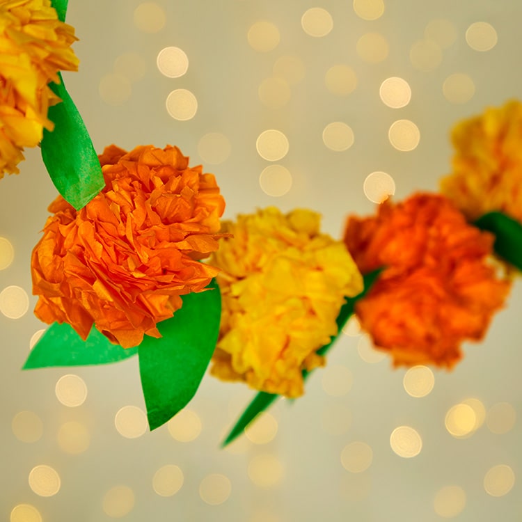 Marigold Flower Garland Diwali activity for kids
