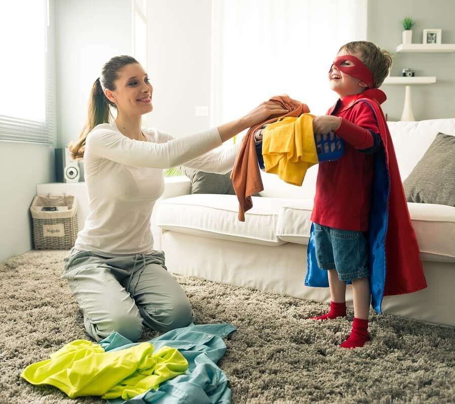 Child Helping with Laundry