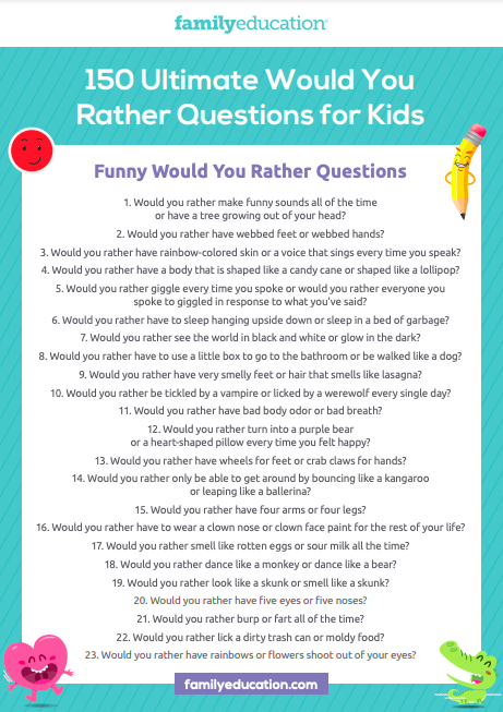 150 Would You Rather Questions for Kids (& Free Printable) - FamilyEducation