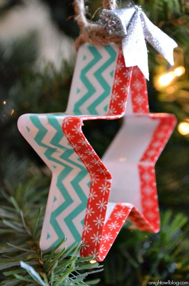 Washi tape cookie cutter ornaments