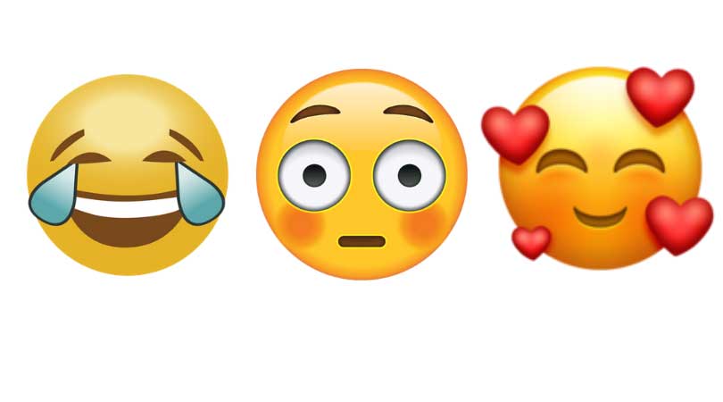 crying laughing emoji, flushed face emoji, smiling emoji with hearts