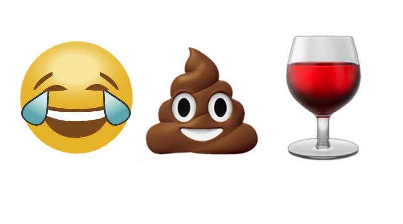 crying laughing emoji, poop emoji, wine emoji