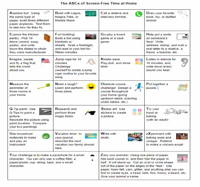 ABCs of Screen-Free Time at Home Resources