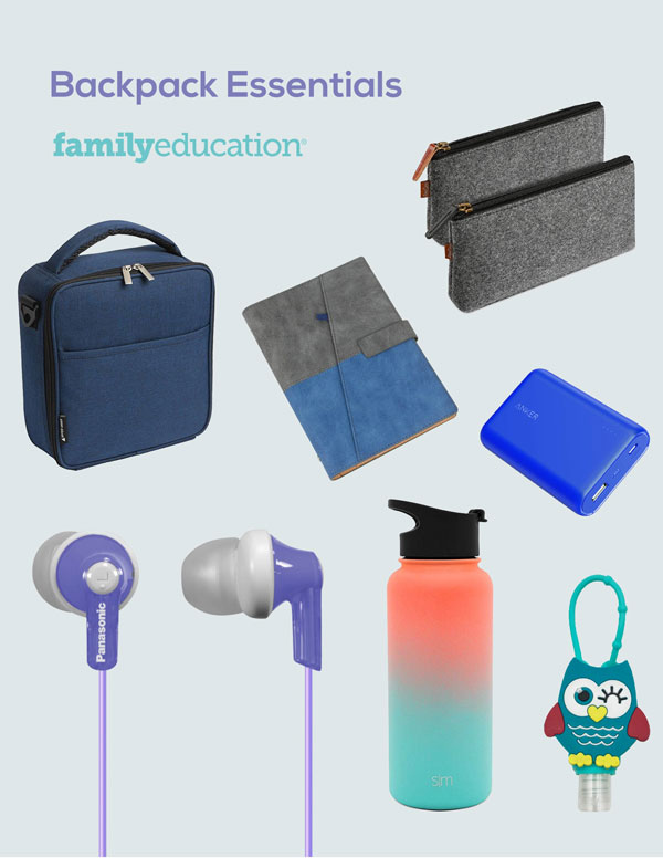 collage of backpack essentials