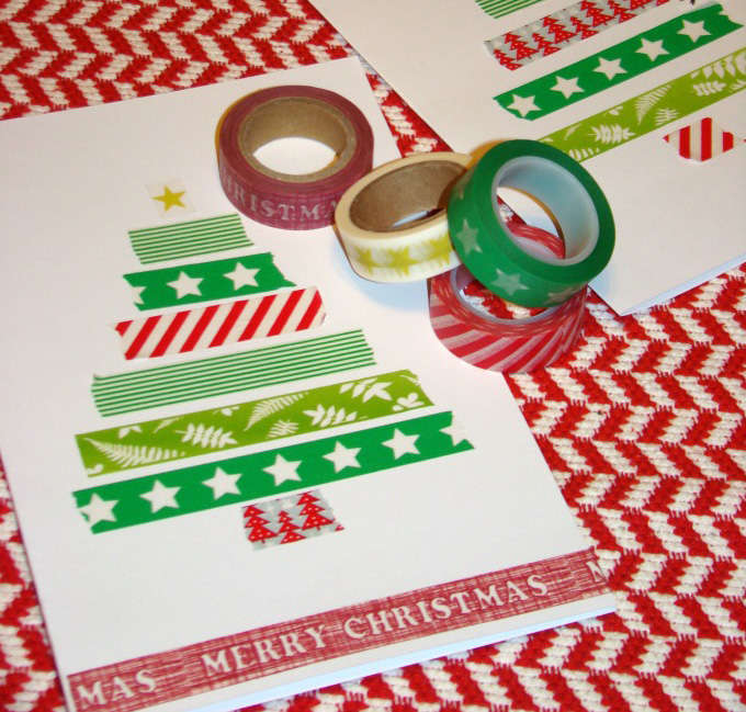 Christmas tree holiday cards made with washi tape