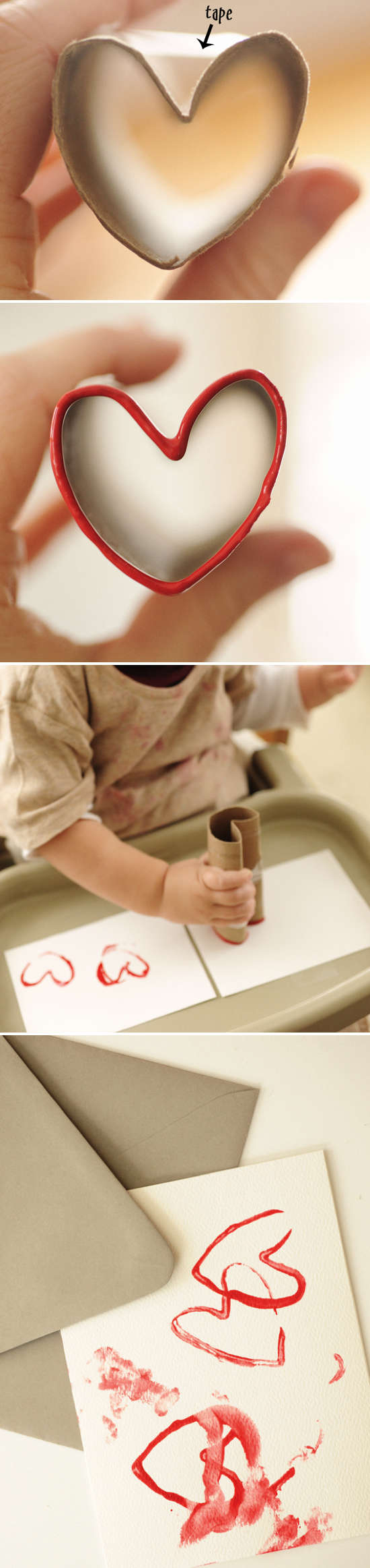 Toilet paper heart shaped paint stamps crafts