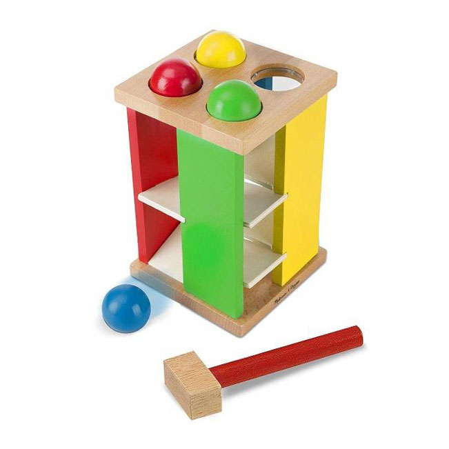 wooden tower toy with mallet