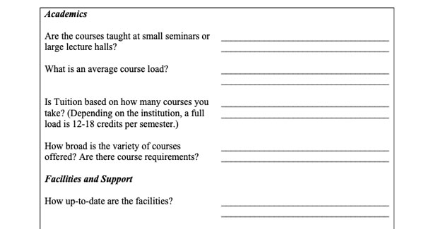 snippet of printable college questionnaire worksheet