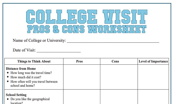 snippet pf printable college pros and cons worksheet