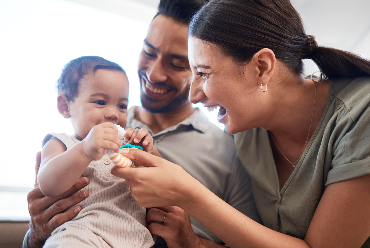 happy parents and baby