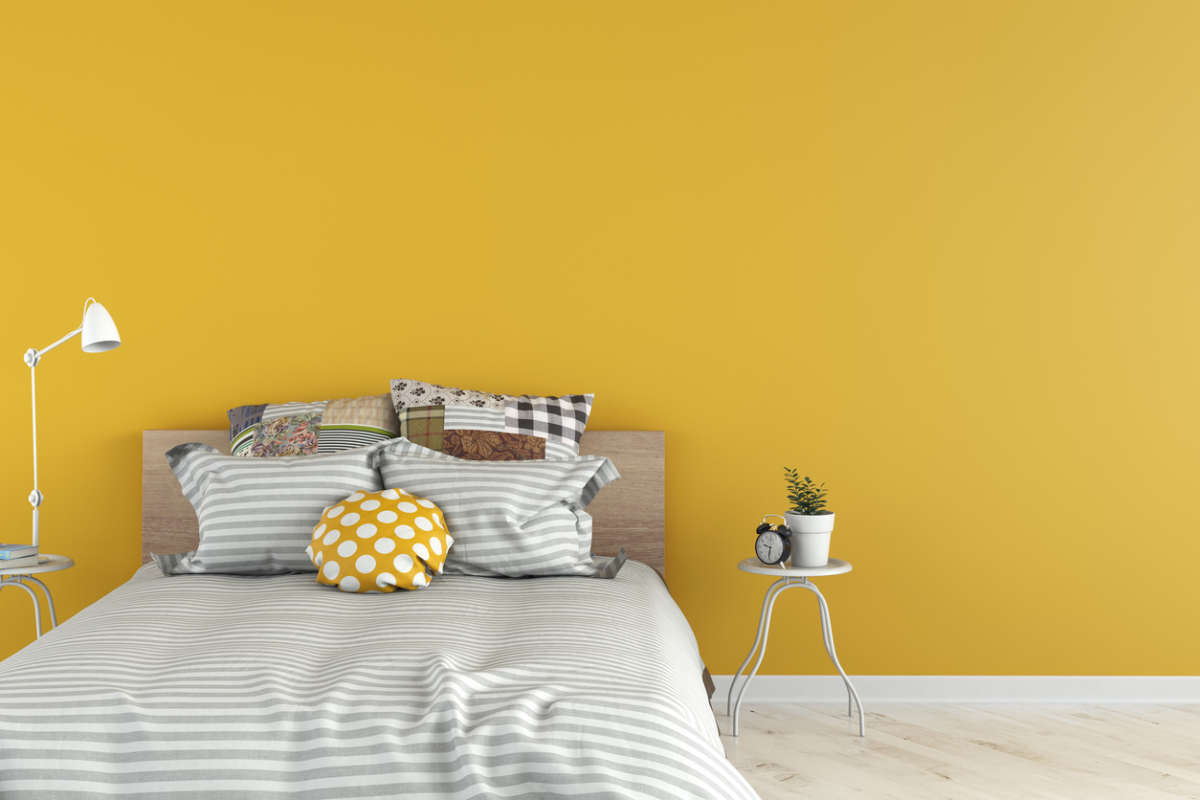 brightly painted bedroom