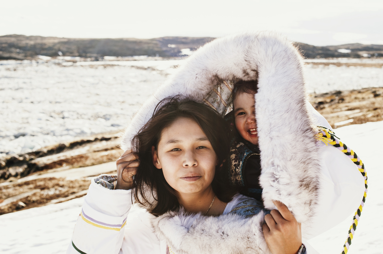Inuit Mother and Daughter on Baffin Island, Nunavut, Canada