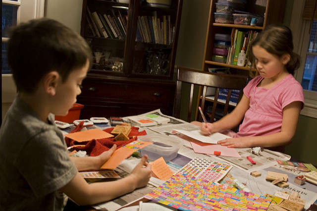 children making holiday cards