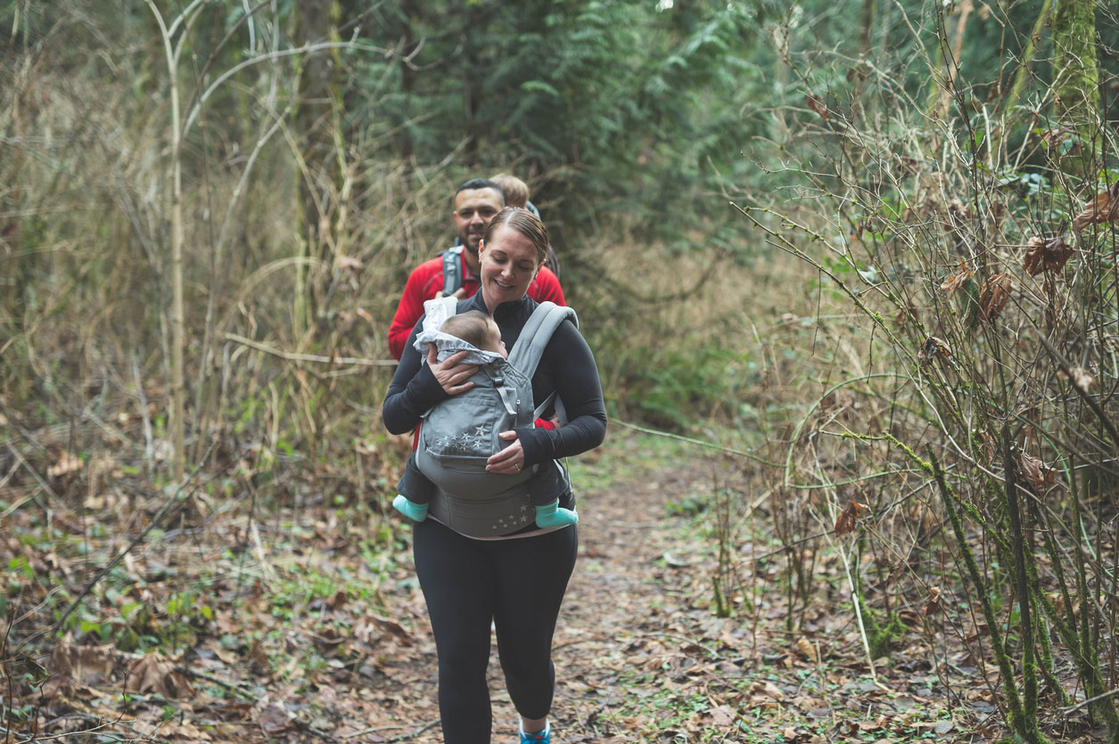 parents on hike with baby