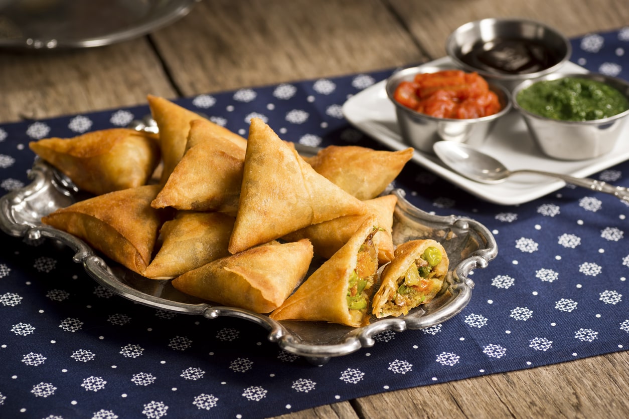Plate of Samosas for Diwali; Diwali activities and meals to make for kids