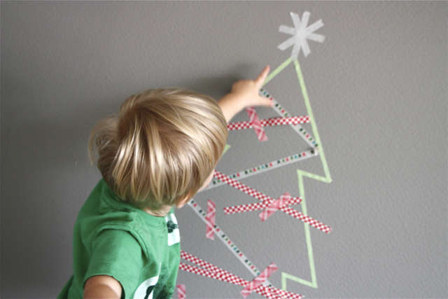 Christmas tree for kids made with washi tape